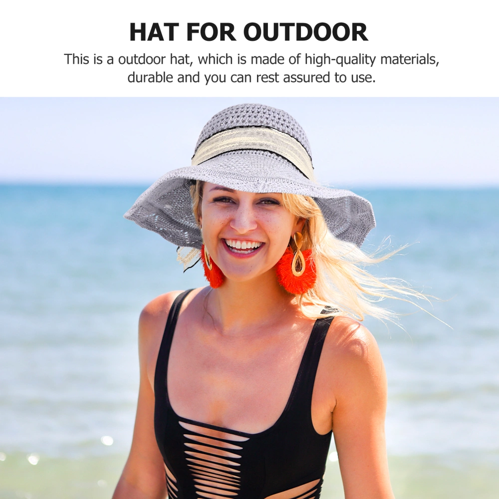 1Pc Summer Beach Hat Woman Sunhat Folding Streamer Sunhat Exquisite Hat