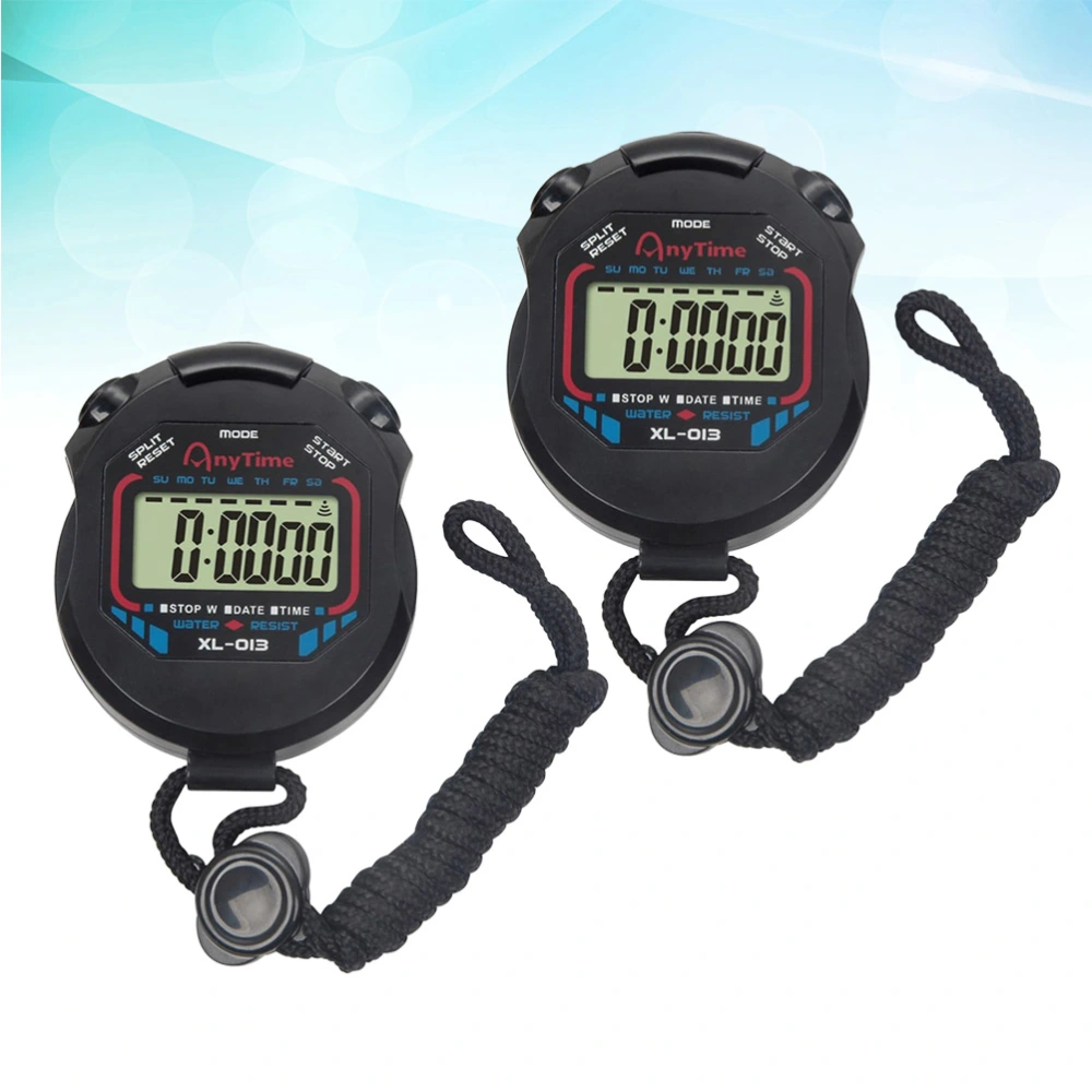 2pcs Digital Professional Handheld LCD Stopwatch Sports Chronograph Timer with Alarm Feature for Kids Runner Sports Fitness and Referees XL-013 (Black)