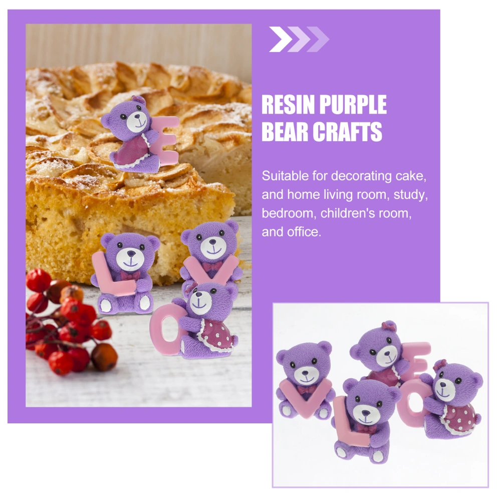 1 Set/ 4 Pcs 5CM Creative LOVE Resin Crafts Purple Bear Shaped Desktop Adornment Cartoon Ornaments Valentines Day Gift Cake Deocartion