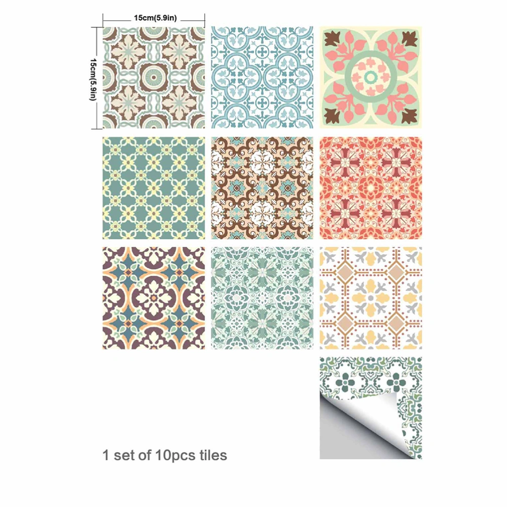 10pcs Creative Highlight DIY Tile Stickers Classic Removable Waterproof Non-Slip Wall Stickers Bathroom Floor Stickers Home Decoration 15x15cm