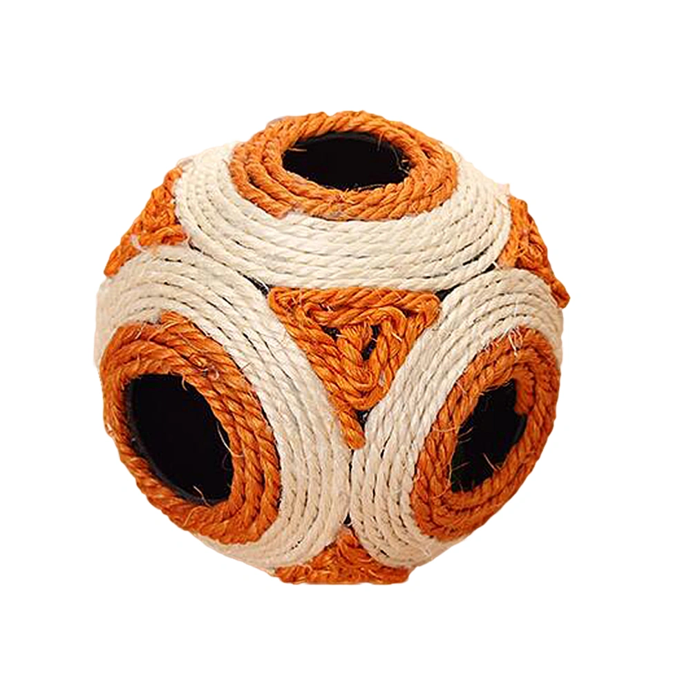 13cm Sisal Hemp Ball Kitten Teaser Playing Scratch Pet Toys Built-in Feather Ball Sand Ball (Random Color)