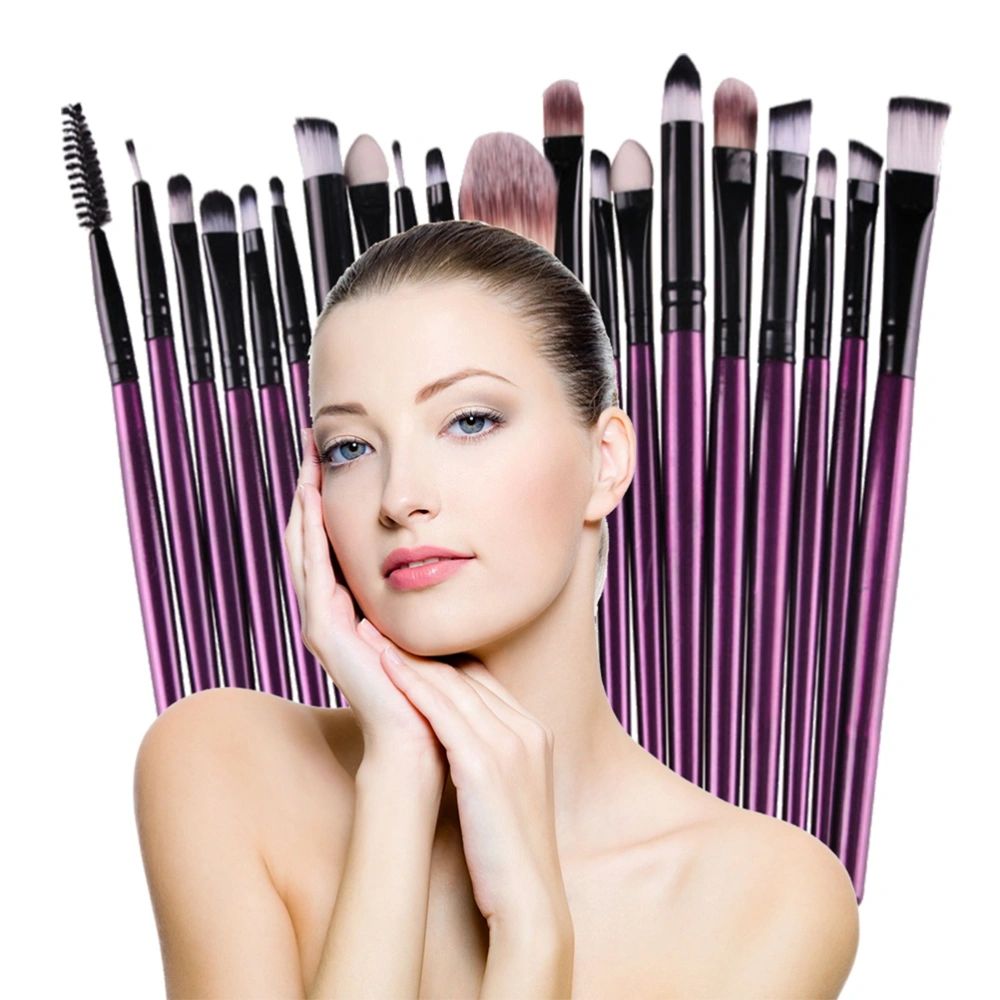 20PC Professional Eye Makeup Brush Eye Shadow Brush Set Cosmetic Tool Make-up Toiletry Kit Natural Making (Purple Rod Black Tube)