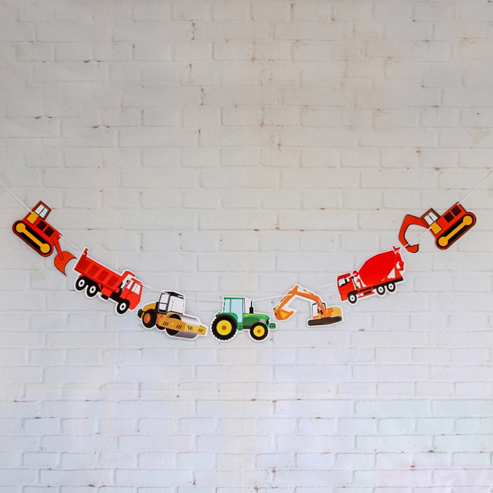 2 Pcs Banner Construction Vehicle Excavator Bunting Party Garland Kids Birthday Party Decoration Supplies