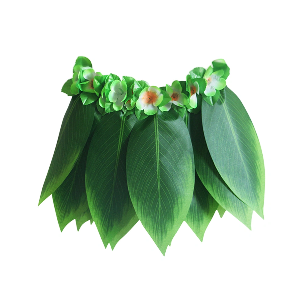 5pcs Hula Skirt Hawaiian Costume Set with Green Leaves Leis Bracelets Headband Luau Party Favors for Beach Luau Party Supplies (Kid, Green Flower)