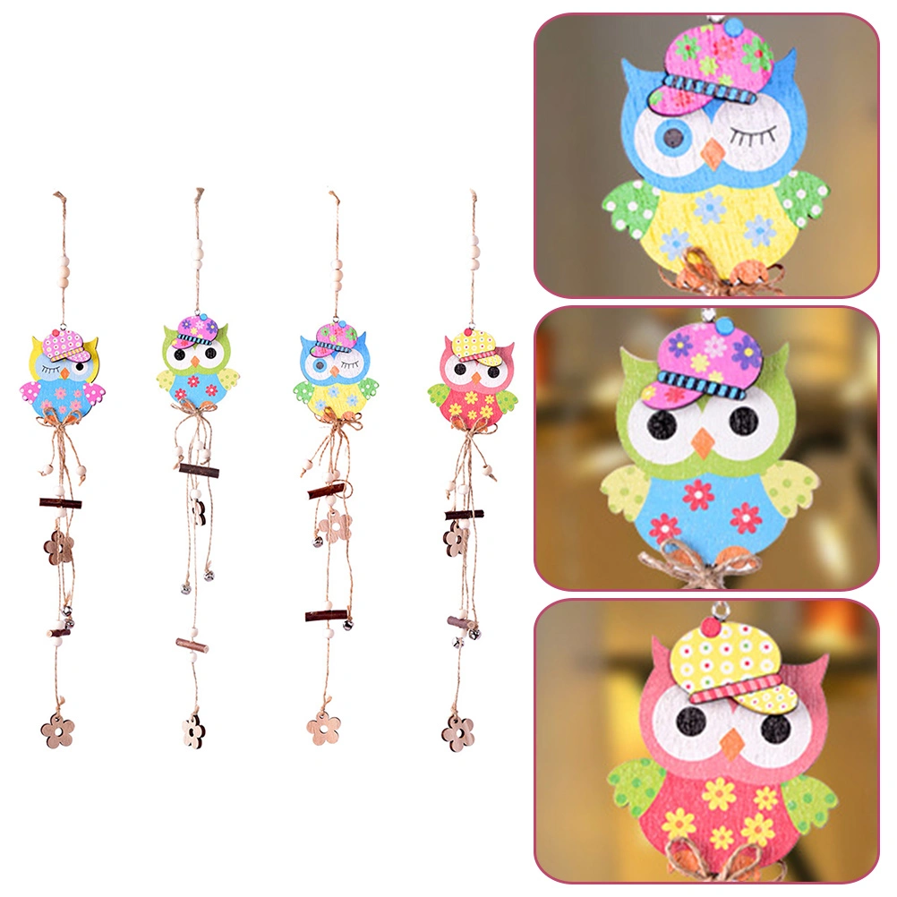 4Pcs Easter Owl Hanging Ornaments Easter Owl Shaped Pendants Wooden Decors