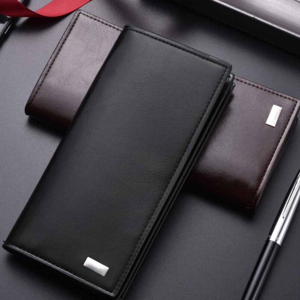 Men's Fashion PU Leather Long Wallet Large Capacity Wallet for Check Credit Cards Cash (Black)