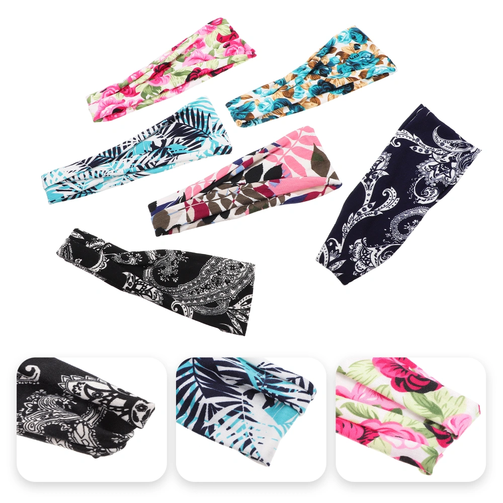 6pcs Vintage Style Yoga Headbands Elastic Head Bands Flower Printed Hair Bands