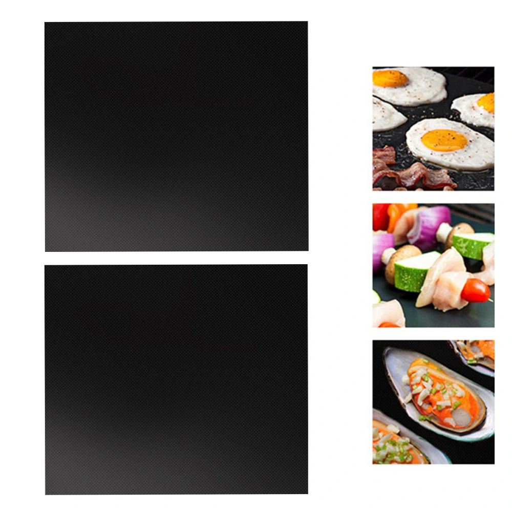 2PCS Heat Resistant Barbecue Grill Sheet Non-Stick Kitchen Bake Mats Outdoor BBQ Pad (Black)