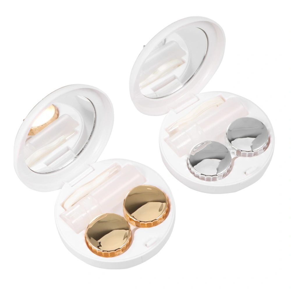 2 Set Round Lenses Containers Case Box Holder for Travel Outdoor Daily Use (Golden and Silver)