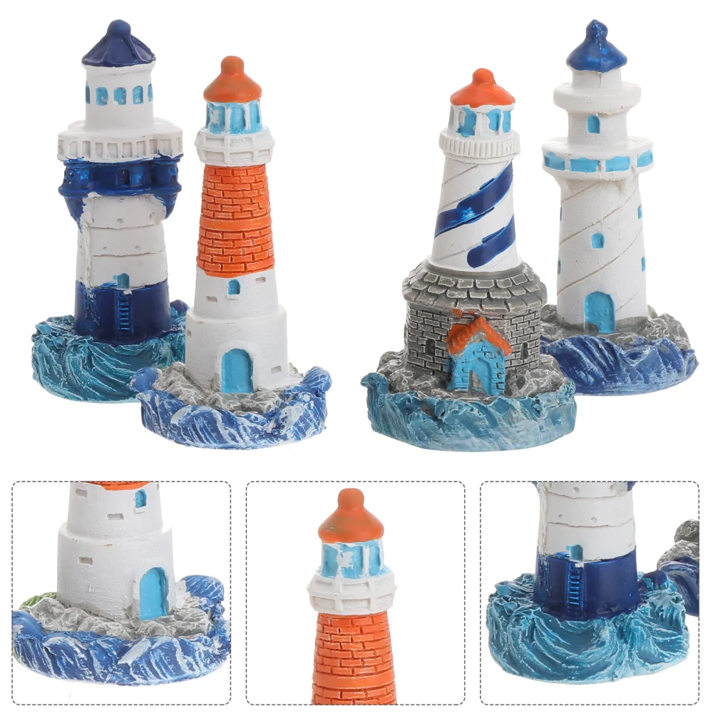 4pcs Mediterranean Style Lighthouse Ornaments Figurines Tower Succulent Landscaping Accessories (Mixted Pattern)