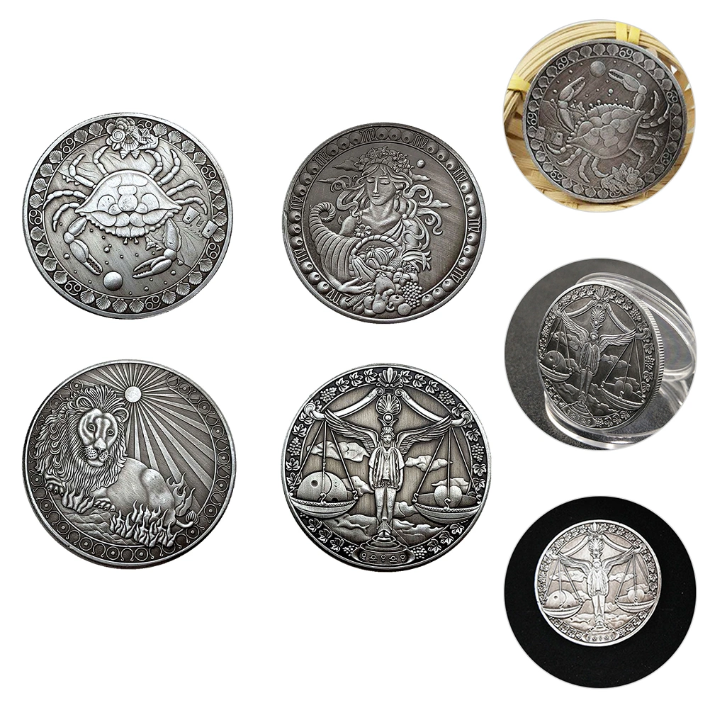 4Pcs Constellation Commemorative Coins Antique Collection Coins Desktop Decors