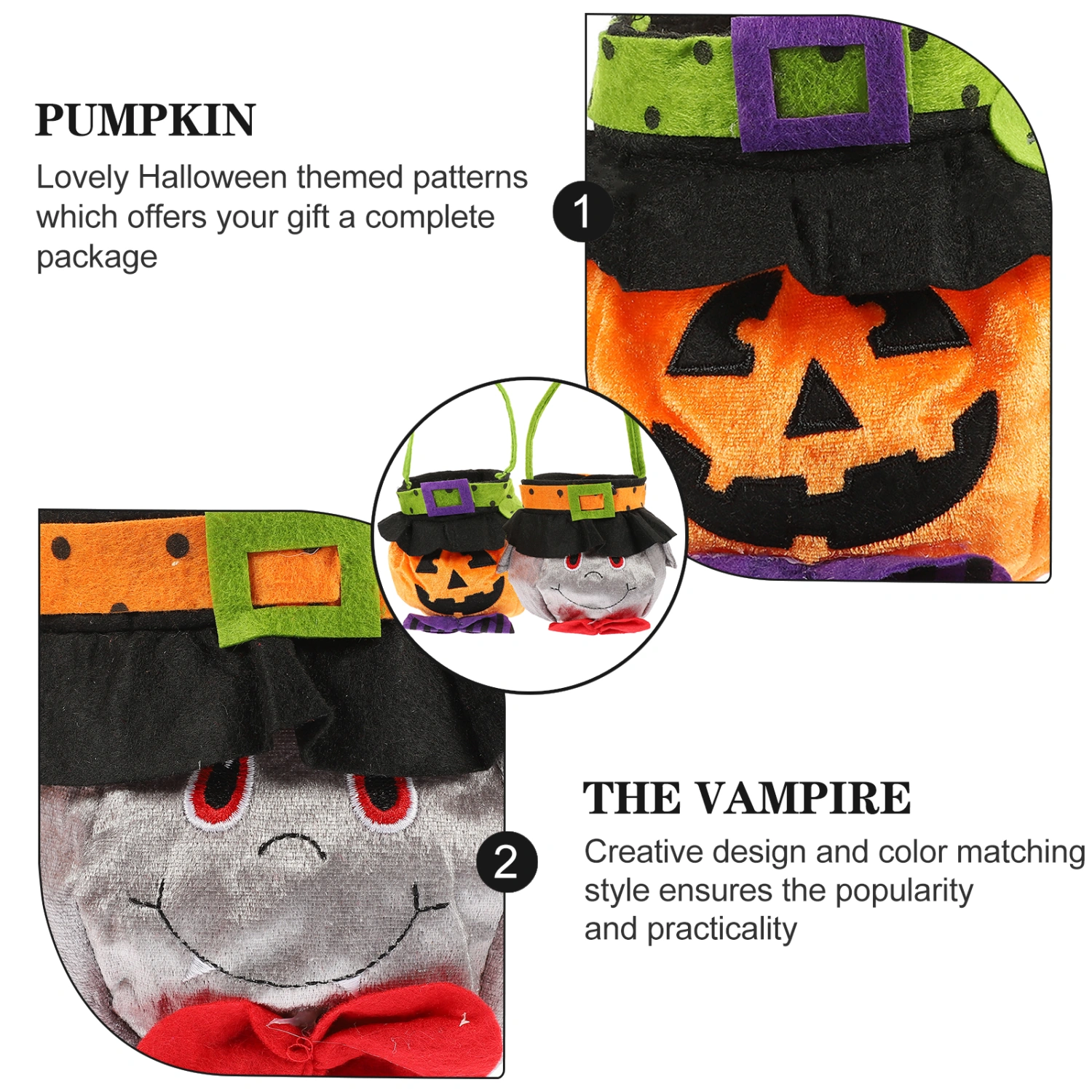 2pcs Candy Baskets Handheld Candy Pouches Candy Bags for Halloween Party