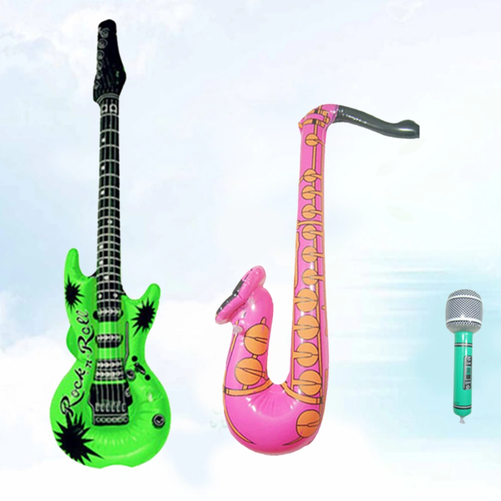 6 pcs Delicate Inflatable Aluminum Foil Balloon Toy Set for Decoration Use Microphone Guitar Saxophone Random Color