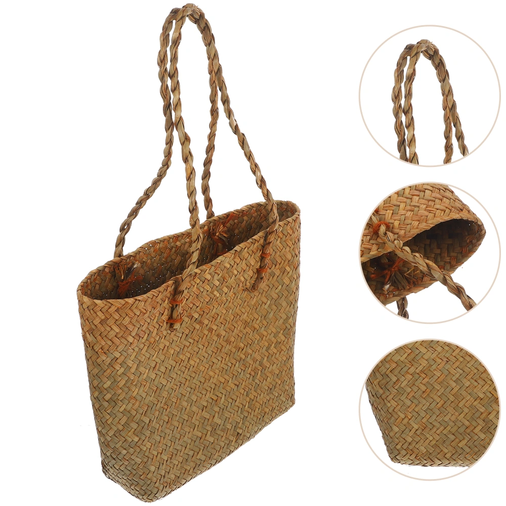 Women Summer Straw Bag Casual Rattan Woven Beach Bag Large Capacity Tote Handmade Women Shoulder Bag