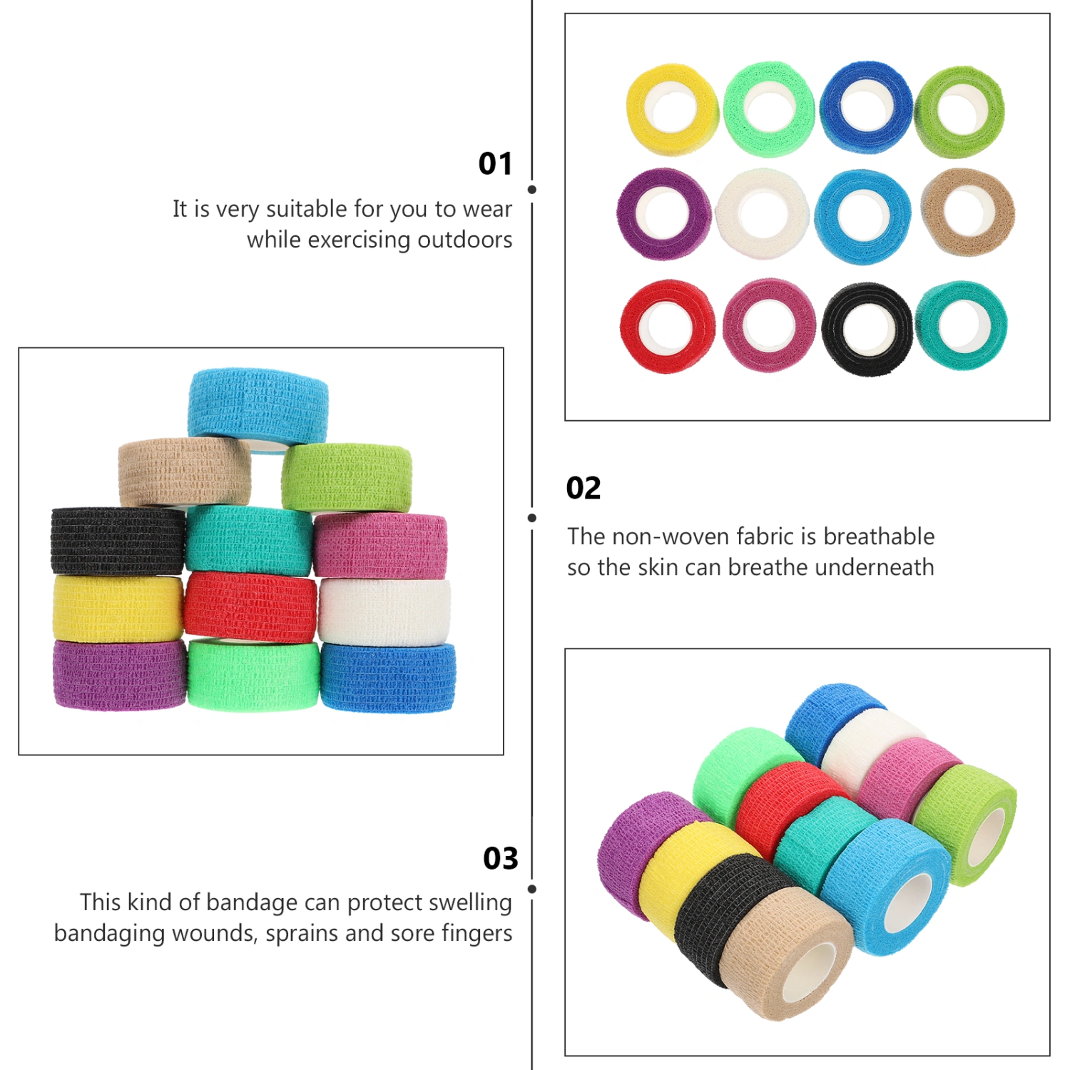 12pcs Non-woven Fabric Bandages Finger Bandages Sports Tools Pets Elastic Bandage