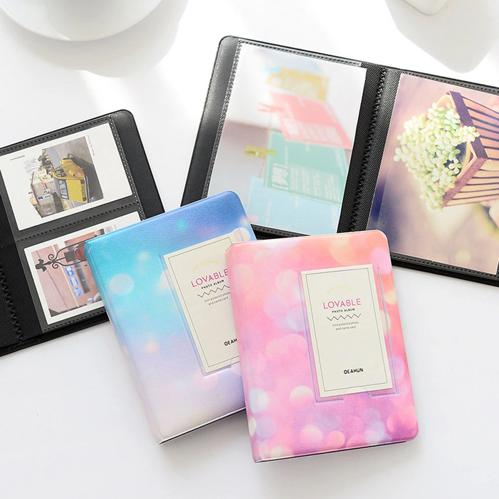 64 Pockets Shining Star Sky Photo Album Holder Candy Color Album for 3 Inch Mini Photo Album(Pink Spot)