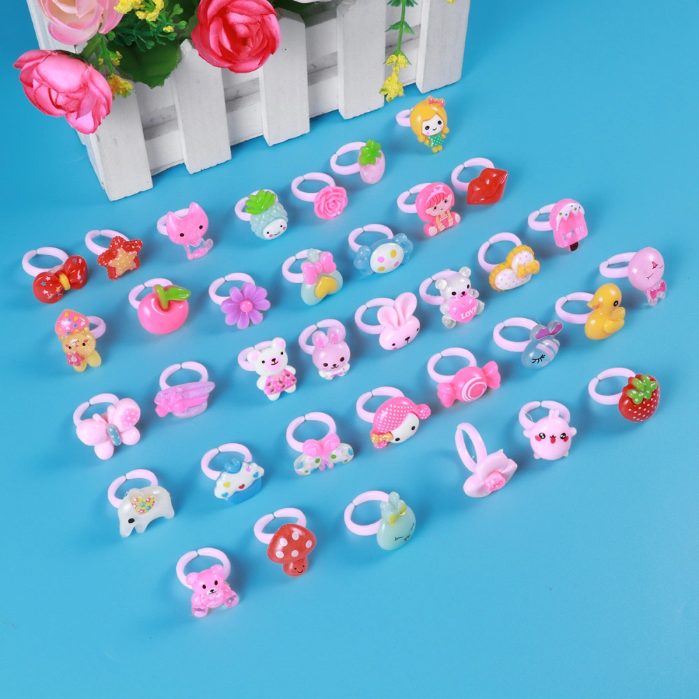 36pcs Girls Jewelry Rings Cartoon Rings Prented Play and Dress Up Accessory Kids Birthday Party Favors (Assorted)