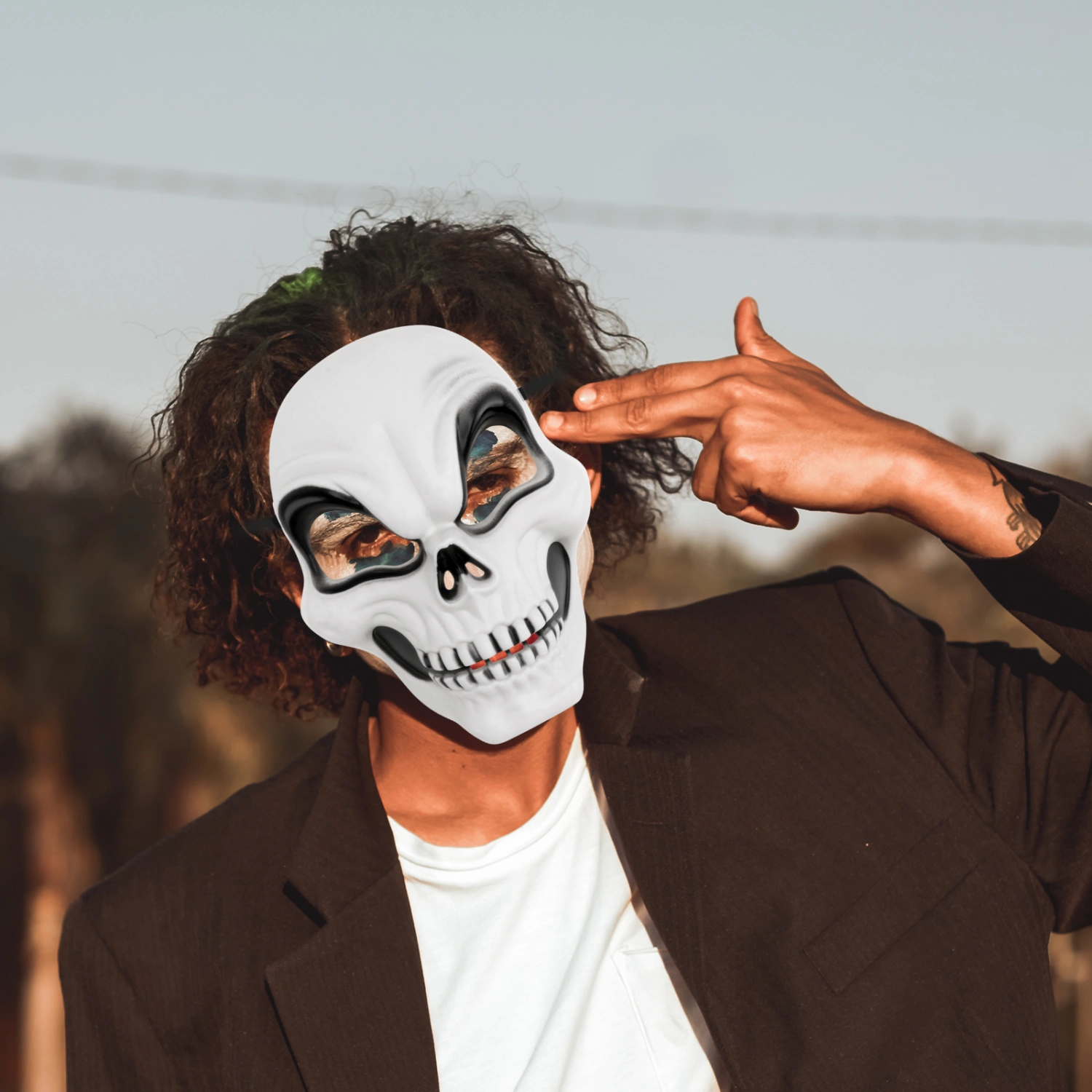 Halloween Skull Mask Horror Skeleton Mask Costume Party Adult Mask Cosplay Mask for Decor White and Black
