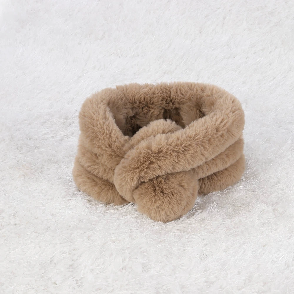 Warm Keeping Winter Fashion Faux Rabbit Fur Ring Scarf Plush Scarf for Women Girls (Khaki)