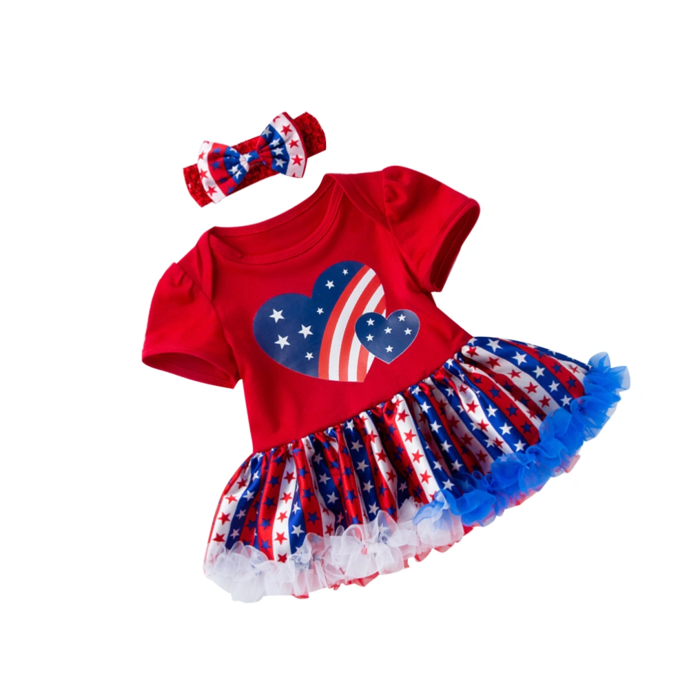 1PC Independence Day Baby Dress Independance Day Baby Tutu Skirt Independance Day Short Sleeve Skirt Independance Day Baby Cosplay Costumes Heart Star Printed Skirt for Kids Girls Baby (Red Size 80 12-24 Month)