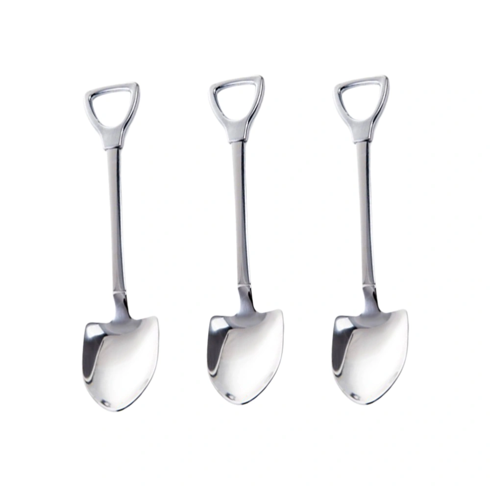 3pcs Spade-Shaped Stirring Spoon Simple Stirring Spoon Small Coffee Stirrer for Store Home Bar (Large Size Stainless Steel)