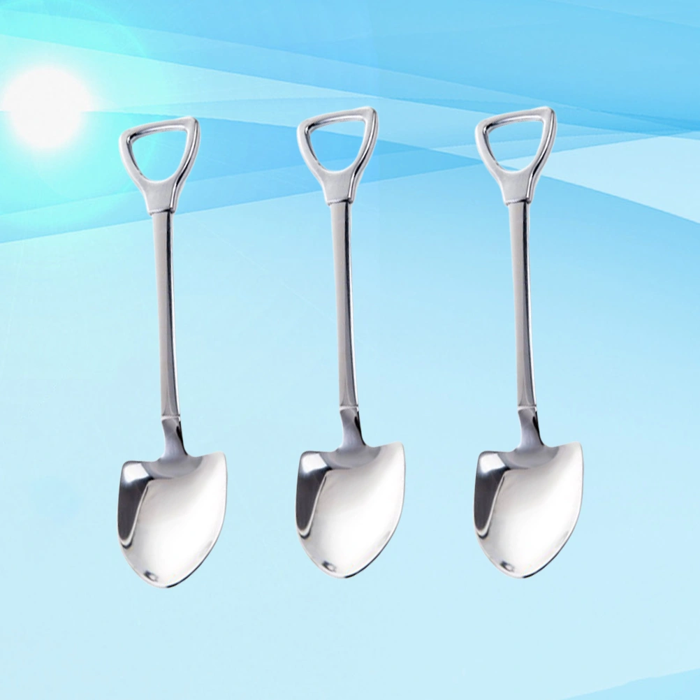 3pcs Spade-Shaped Stirring Spoon Simple Stirring Spoon Small Coffee Stirrer for Store Home Bar (Large Size Stainless Steel)