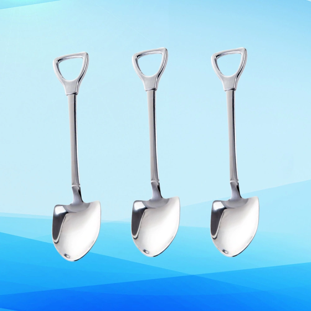 3pcs Spade-Shaped Stirring Spoon Simple Stirring Spoon Small Coffee Stirrer for Store Home Bar (Large Size Stainless Steel)