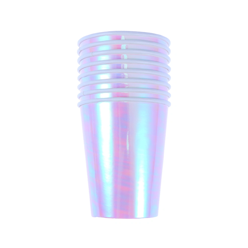 8pcs Rainbow Film Paper Cups Disposable Cups Wedding Birthday Party Tableware Banquet Gathering Flatware