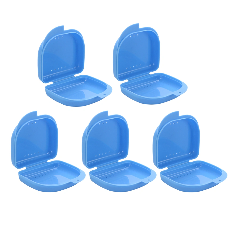 5 PCS Retainer Cases With Vent Holes and Hinged Lid Snaps Mouth Guard Cases Orthodontic Dental Retainer Boxes Denture Storage Containers (Blue)