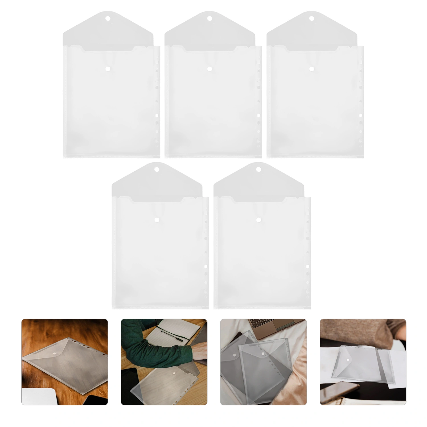 5Pcs Plastic A4 File Storage Bags 11-hole Loose-leaf Photo Protectors (Transparent)