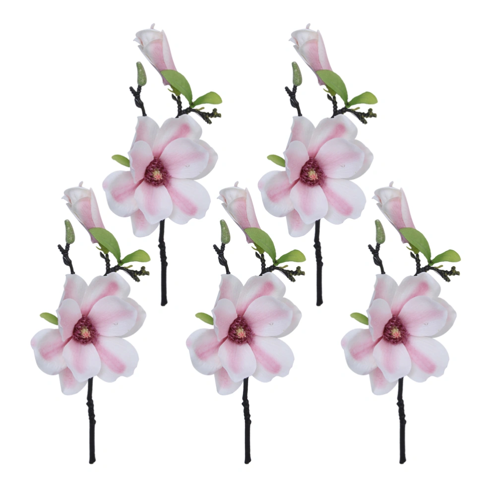 5pcs Simulated Flower Silk Flower Fake Small Magnolia Decoration for Home Garden Wedding (Pink)