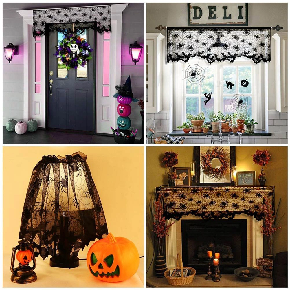 2pcs Halloween Decoration Spider Web Table Lampshade Door Curtain for Party Decor