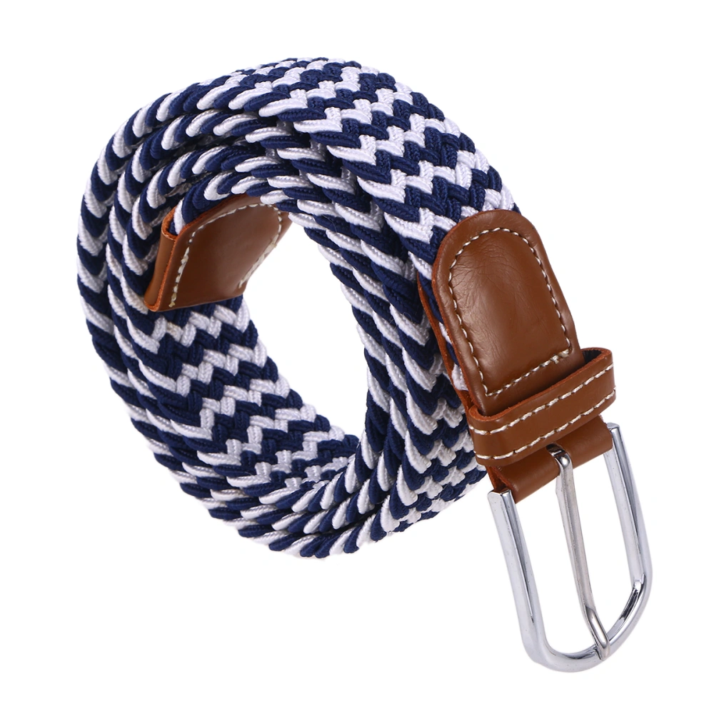 Unisex Canvas Plain Webbing Metal Buckle Woven Stretch Waist Belt Strap(Blue White)