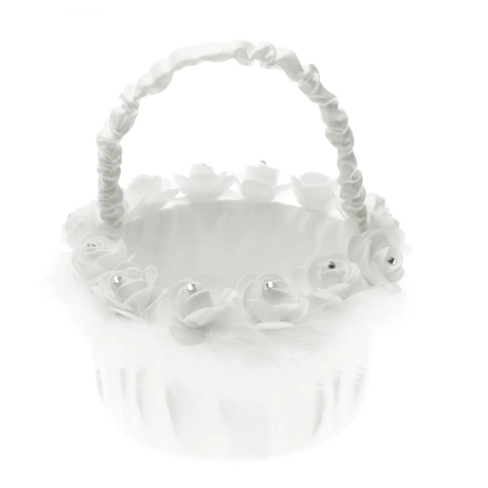 Vintage Satin Bubble Flower Basket Romantic Wedding Basket for Wedding Ceremony Party(White)