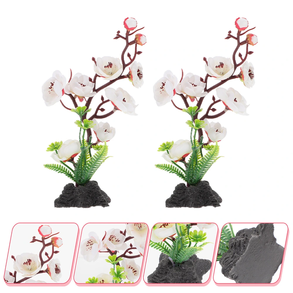 2Pcs Sushi Restaurant Flower Desktop Ornament Lifelike Green Plant Dish Decoration (White)