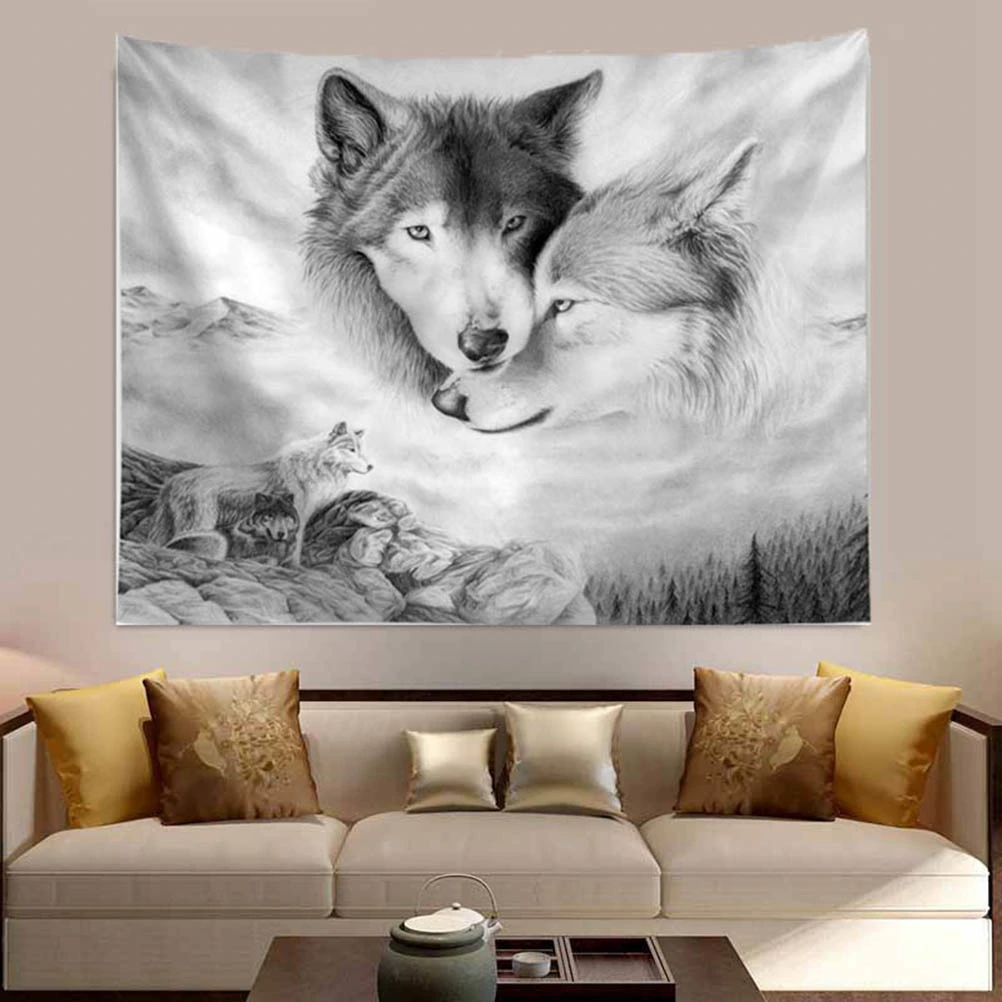 1pc 150x100cm Wolf Tapestry Wall Hanging Blanket Backdrop Decor for Home Living Room
