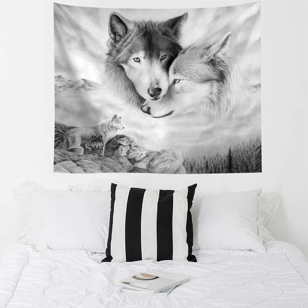 1pc 150x100cm Wolf Tapestry Wall Hanging Blanket Backdrop Decor for Home Living Room