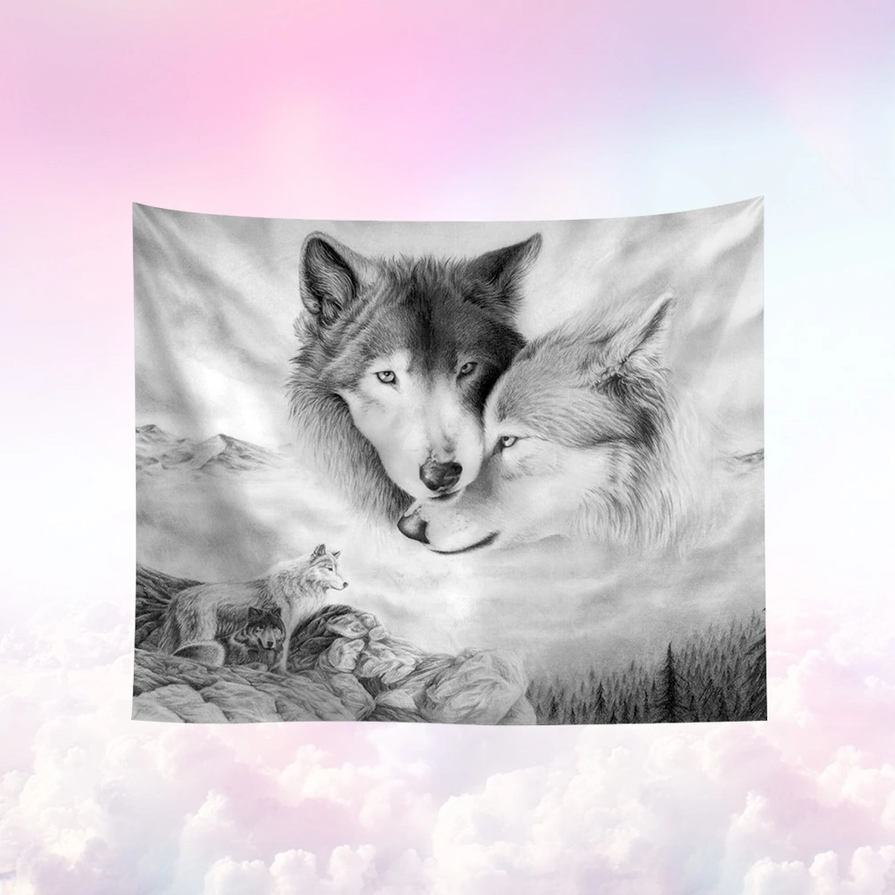 1pc 150x100cm Wolf Tapestry Wall Hanging Blanket Backdrop Decor for Home Living Room