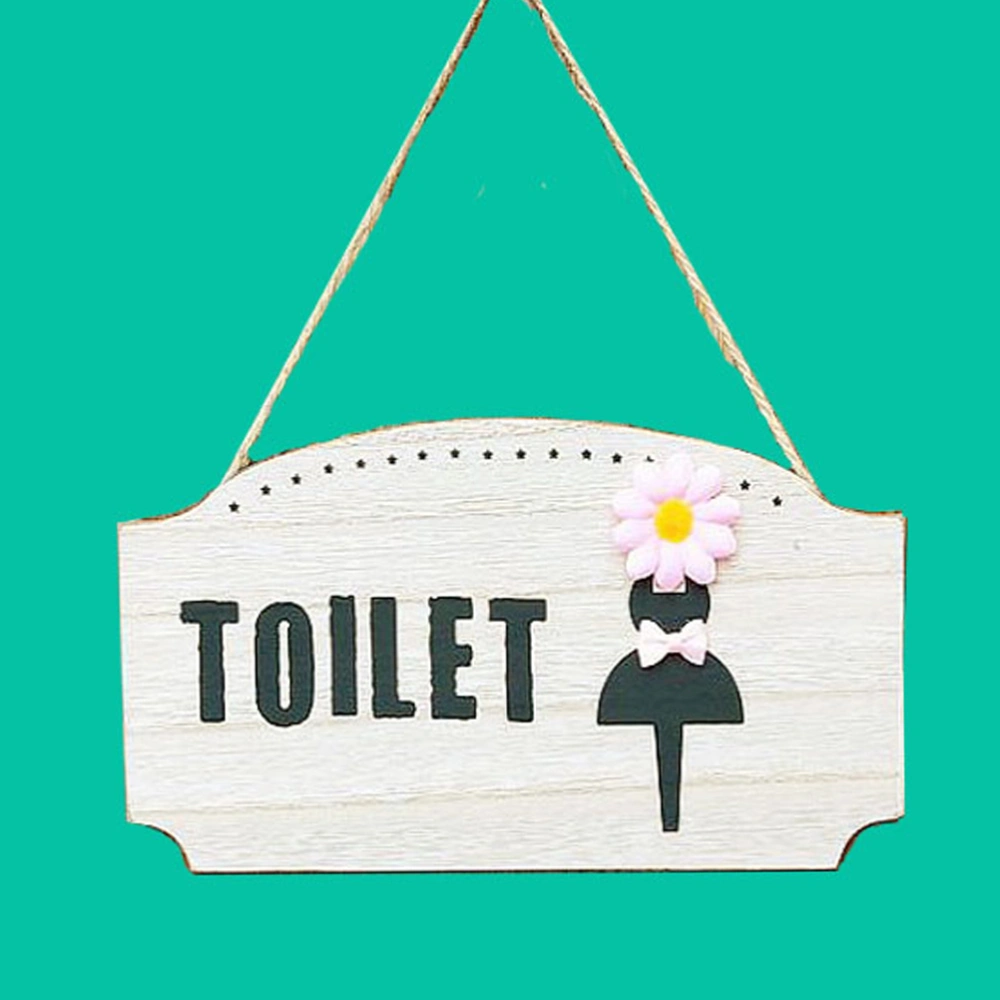 Wooden Toilet Hanging Sign Women Men Restroom Sign Creative Washroom Sign Board for Home Apartment Hotel Decoration (Women)