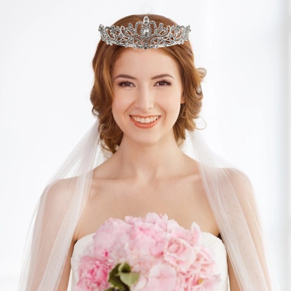 2Pcs Exquisite Women Crown Wedding Crown Headdress Rhinestone Bride Tiara