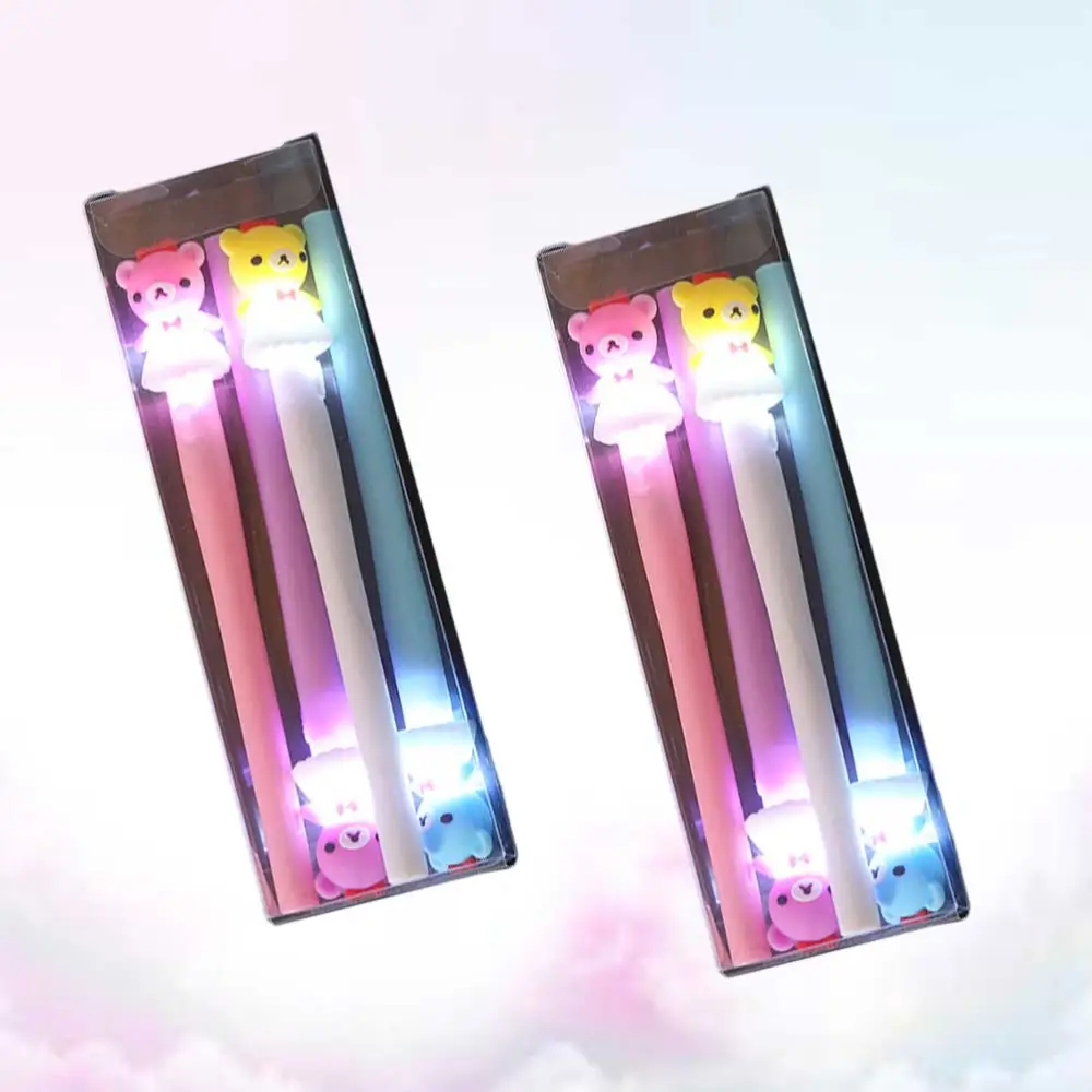 2pcs Luminous Funny Pens LED Cartoon Shape Design Glow Pens Set for Kids (Bear)