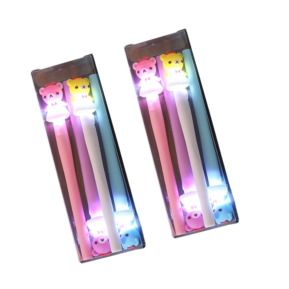 2pcs Luminous Funny Pens LED Cartoon Shape Design Glow Pens Set for Kids (Bear)