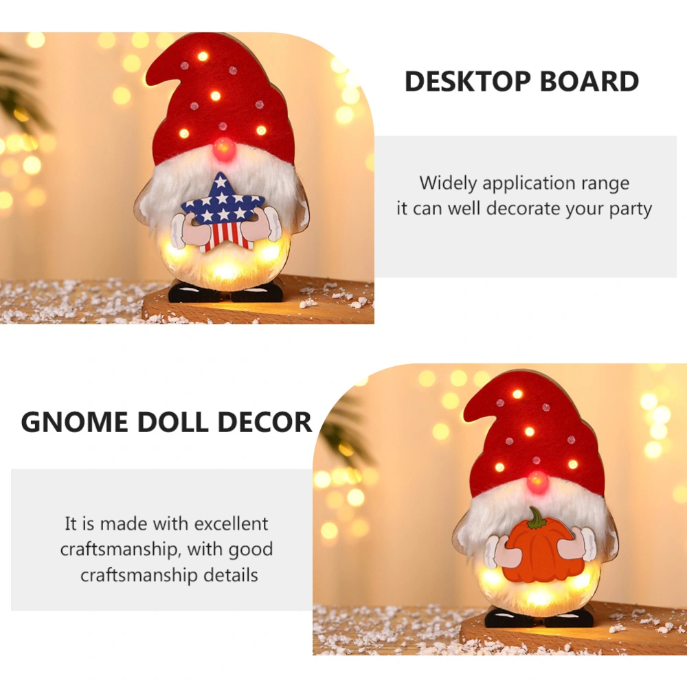 1 Set Wooden Desktop Luminous Santa Gnome Doll Festivals Adornment Christmas Gift