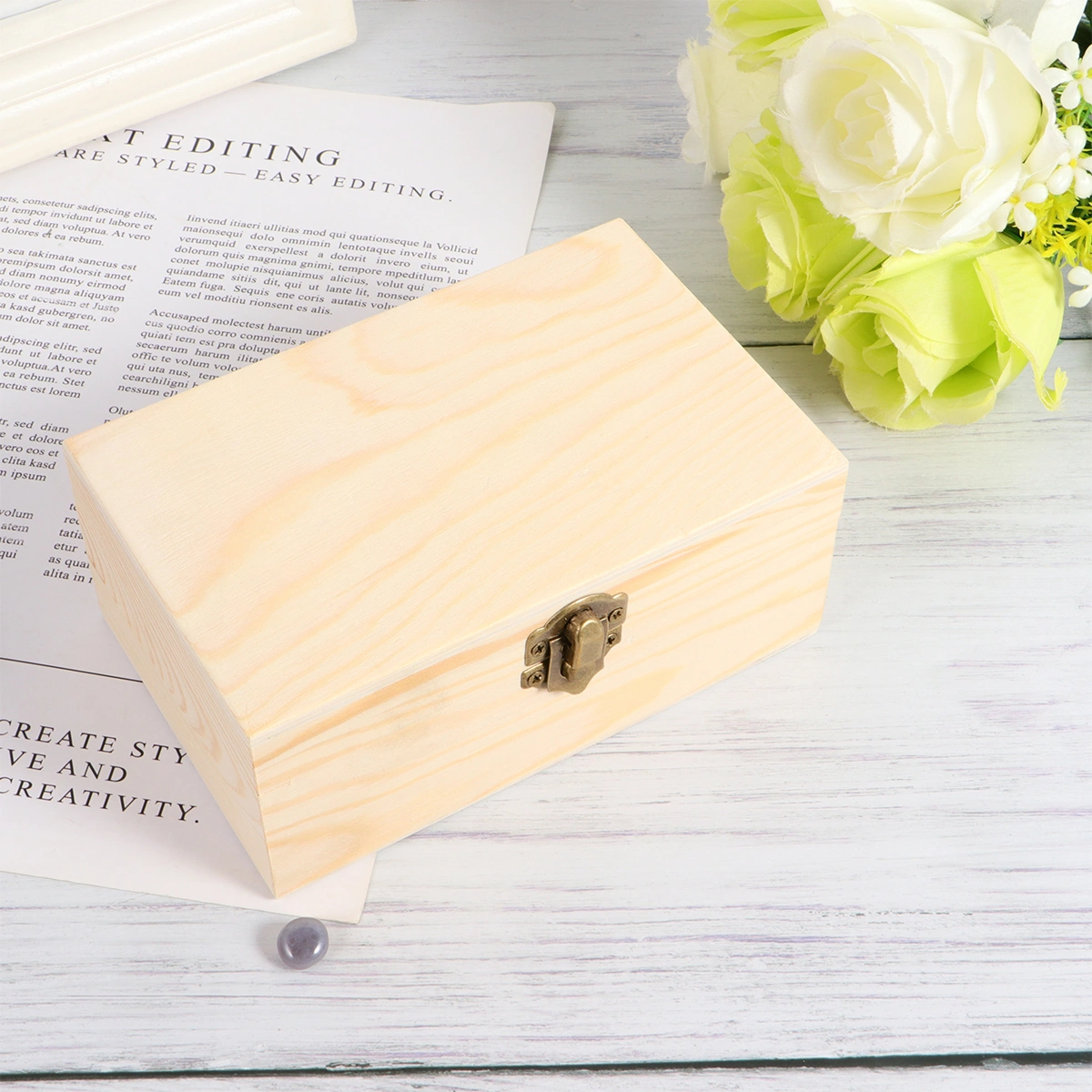 Wooden Jewelry Box Handcraft DIY Jewelry Box Jewelry Storage Box Simple Wooden Jewelry Box (Rectangle)