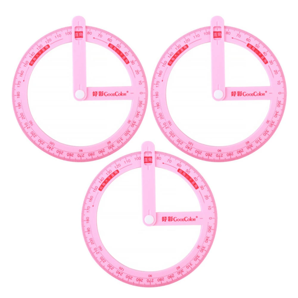 3Pcs Plastic Protractor Student Cosplay Teacher Aid Teaching Tools for School