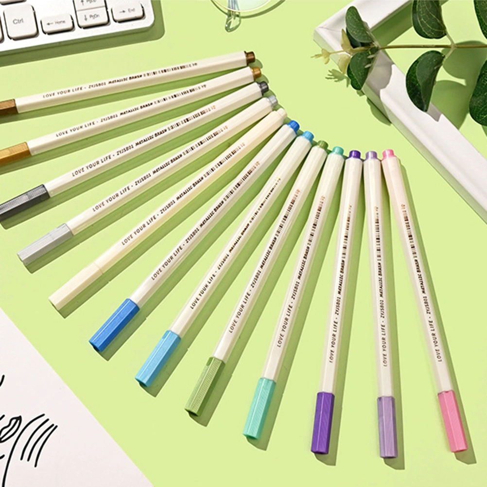 12Pcs Metallic Painting Pens Scrapbooking Glitter Markers Card Marking Pens