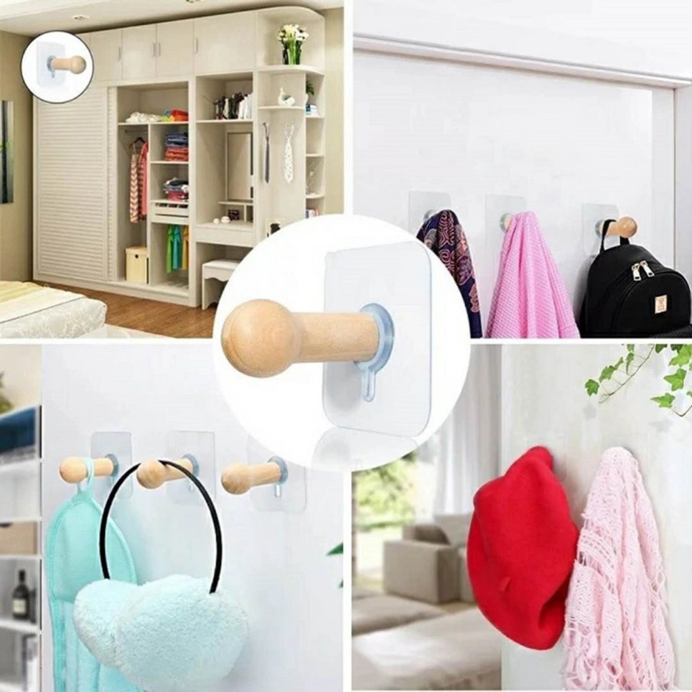 8pcs Traceless Solid Wood Hook Creative Strong Force Home Hook for Bedroom Livingroom Bathroom