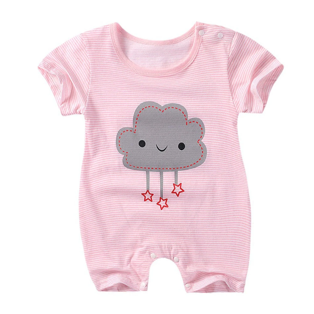 Newborn Baby Summer Short Sleeve Cotton Jumpsuit Cartoon Rompers Outfits 73cm (Stripe Cloud)