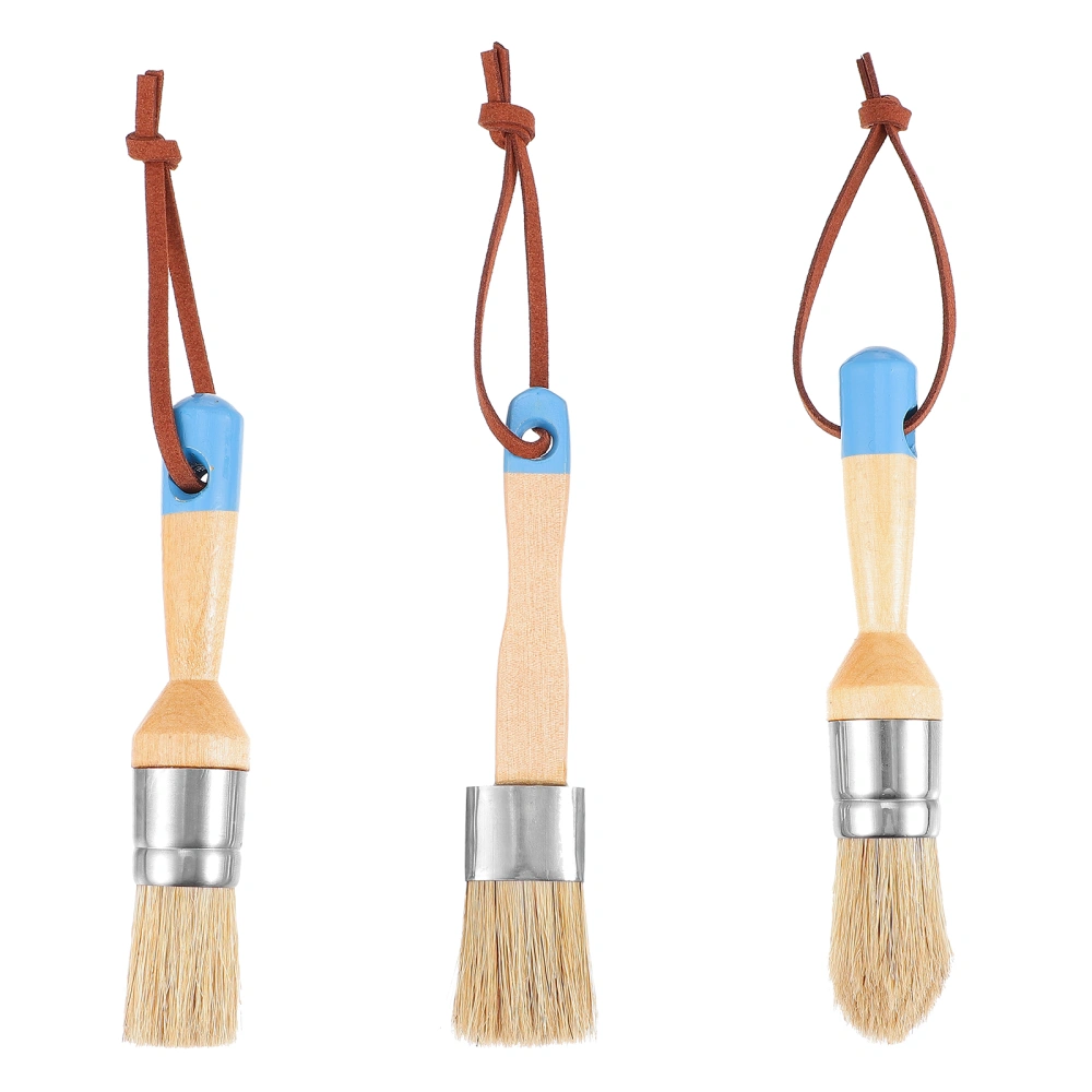 3pcs Paint Wax Brushes Wooden Handle Bristle Brushes Home Decorative Brushes