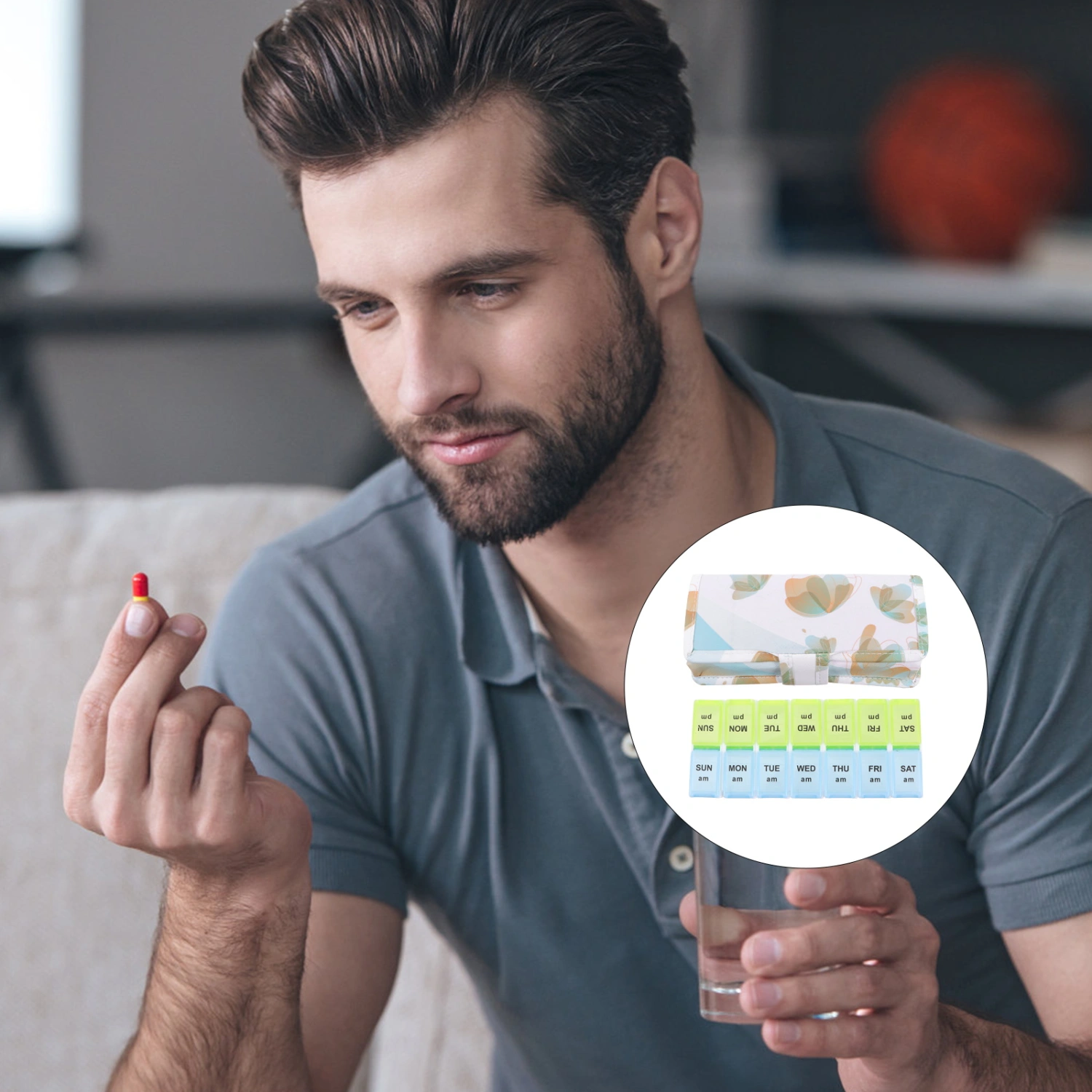 Pill Organizer 2 Times A Day Weekly Pill Box Case Medicine Box with Storage Bag